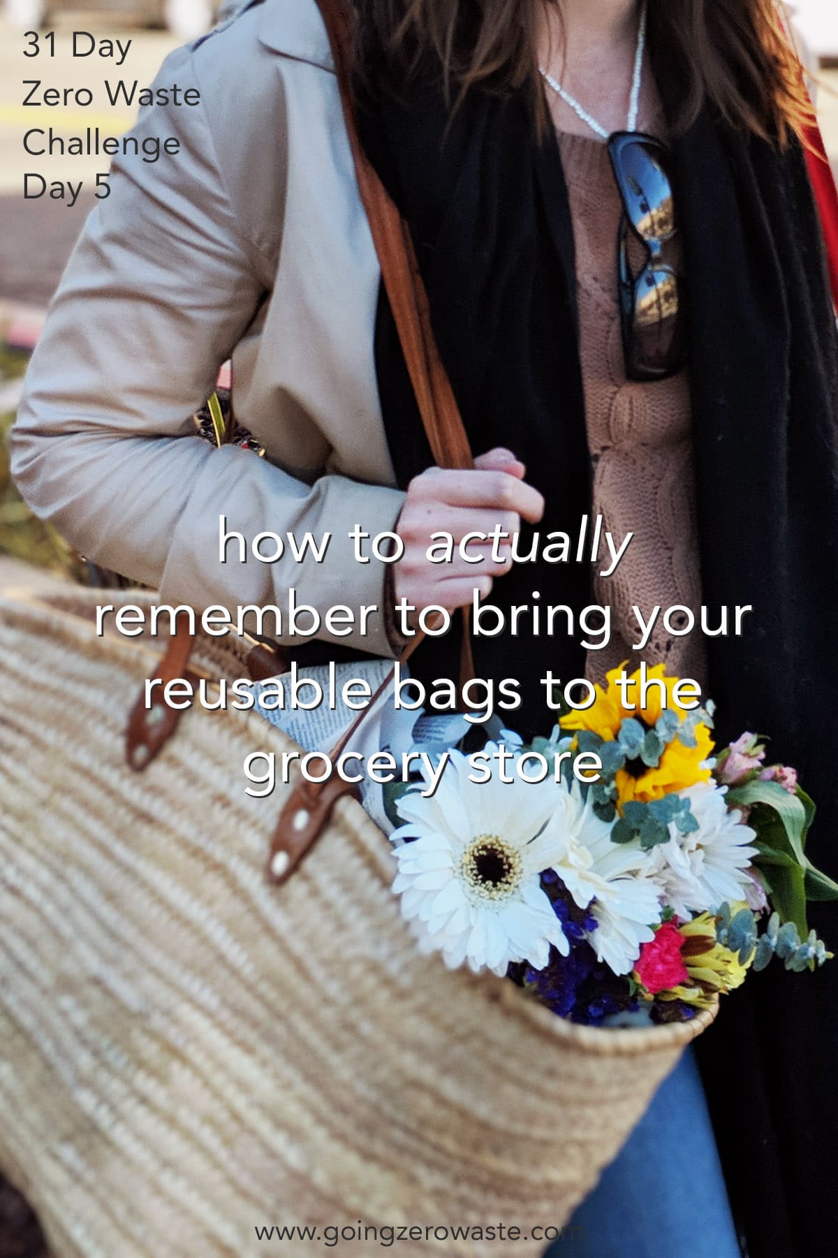 How to Actually Remember to Bring Your Reusable Bags - Day 5 of the Zero Waste Challenge from www.goingzerowaste.com #zerowaste #ecofriendly #gogreen #sustainable #zerowastechallenge #challenge #sustainablelivingchallenge 