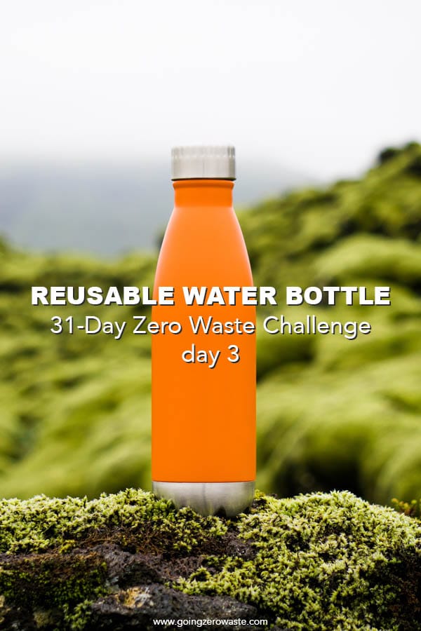 Bring a Reusable Water Bottle - Day 3 of the Zero Waste Challenge from www.goingzerowaste.com #zerowaste #ecofriendly #gogreen #sustainable #zerowastechallenge #challenge #sustainablelivingchallenge  #reusablewaterbottle