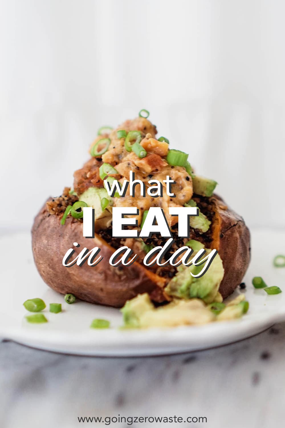 What I Eat in a Day | Plant Based, Zero Waste from www.goingzerowaste.com #zerowaste #ecofriendly #gogreen #sustainable 
#plantbased 