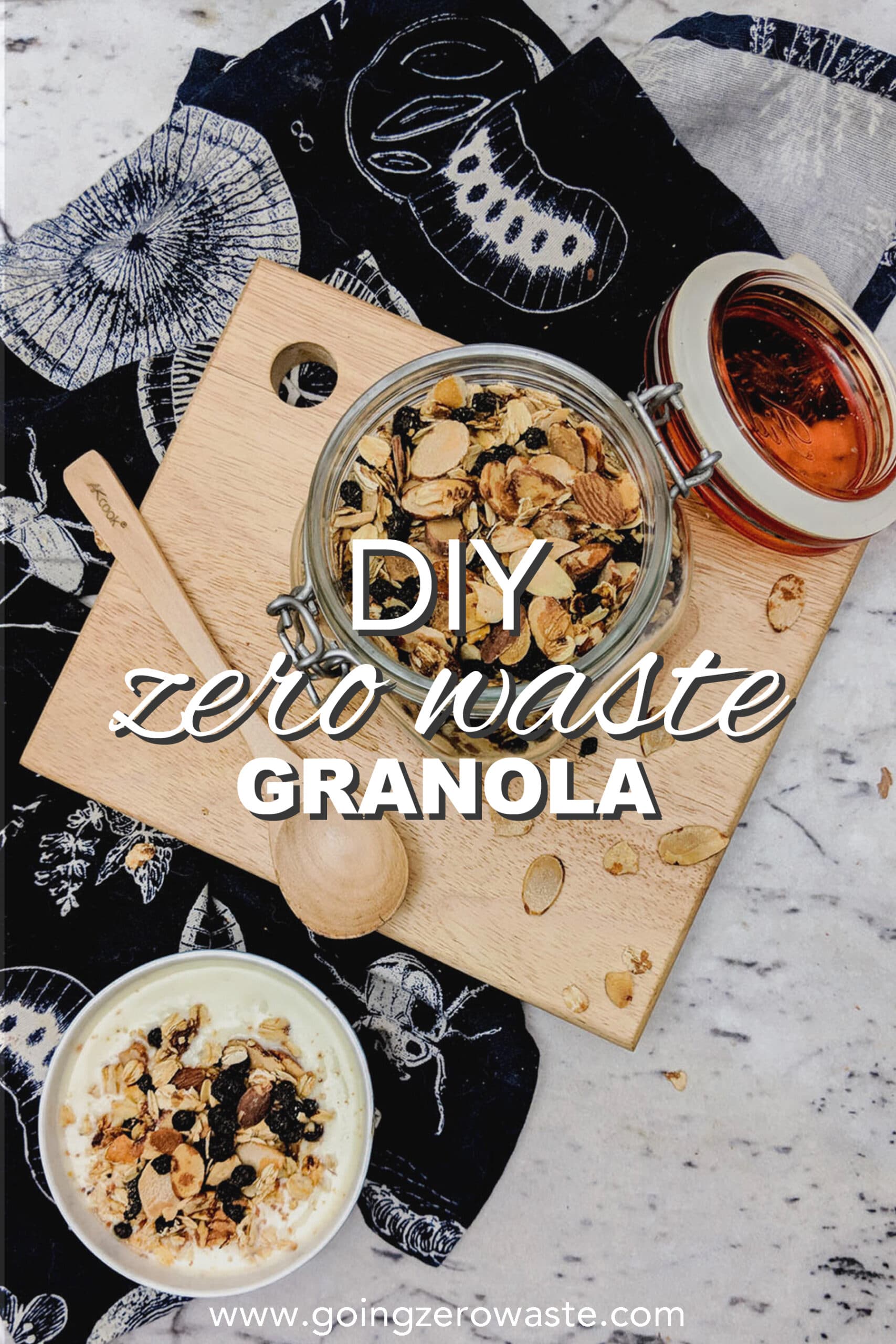 DIY, Zero Waste Granola with Dried Blueberries from www.goingzerowaste.com #zerowaste #ecofriendly #gogreen #sustainable 
#DIY #Homemade #Granola #Plantbased #simplerecipes