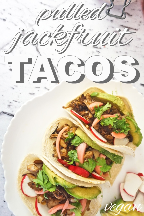 How to make pulled jackfruit tacos from www.goingzerowaste.com #jackfruit #tacos #plantbased #sustainable #ecofriendly #zerowaste #recipe #lunchrecipe #summerrecipes