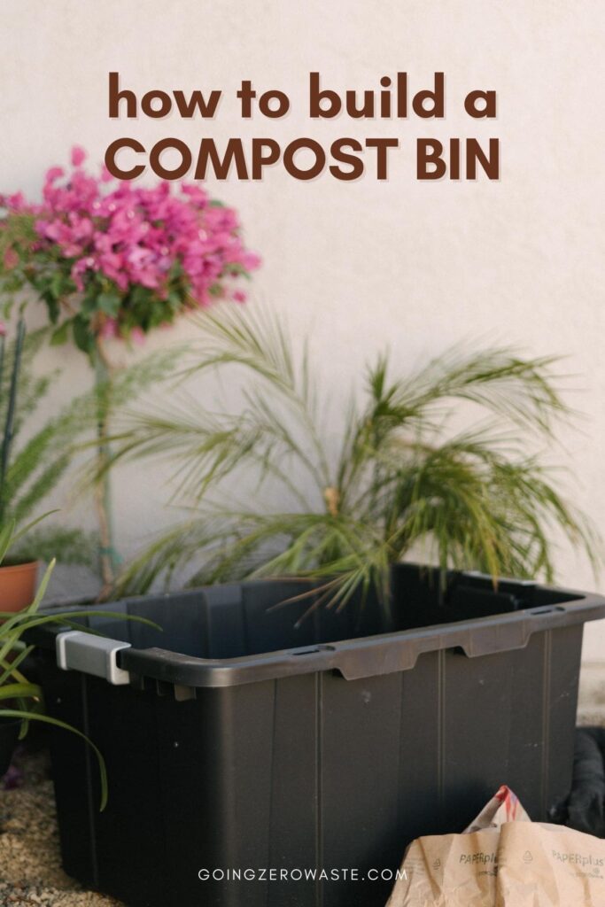 How to build a compost bin from www.goingzerowaste.com #zerowaste #compost #buildyourowncompostbin #wormbin #plastictubcompostbin #composting #DIY #vermicomposting #compostingwithworms